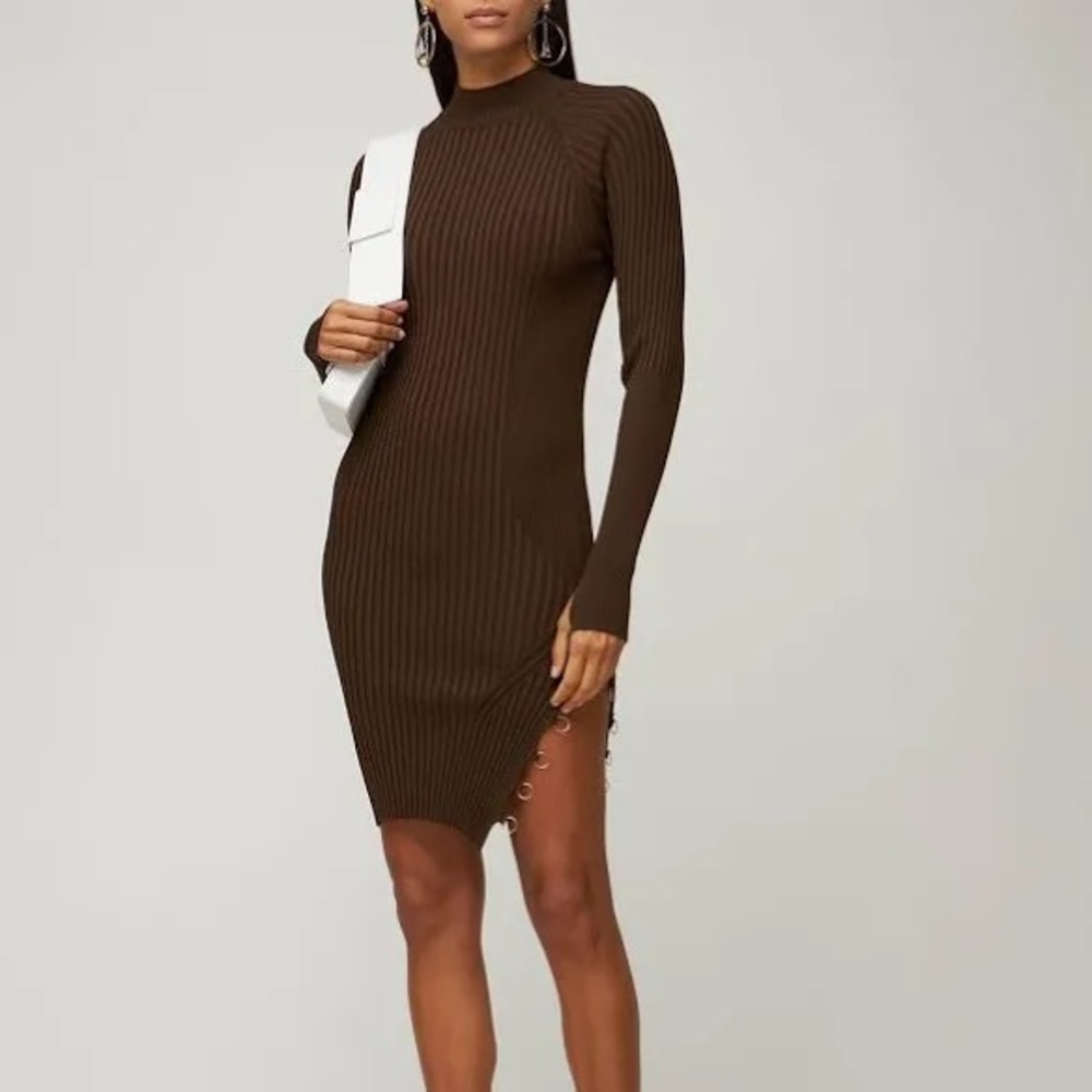 Jacquemus Brown Ribbed Sweater Dress